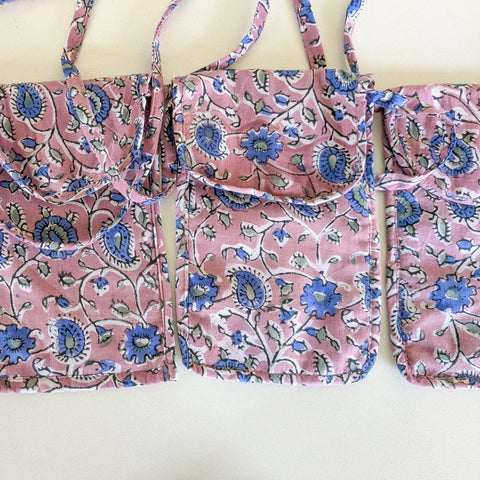 Lavender Block-Printed Crossbody Mobile Phone Cell Phone Bag With Slim Pocket