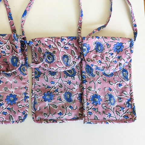 Lavender Block-Printed Crossbody Mobile Phone Cell Phone Bag With Slim Pocket