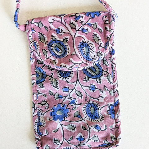 Lavender Block-Printed Crossbody Mobile Phone Cell Phone Bag With Slim Pocket