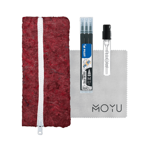 recycled-pencil-case-red-with-spray-cloth-pen-refills