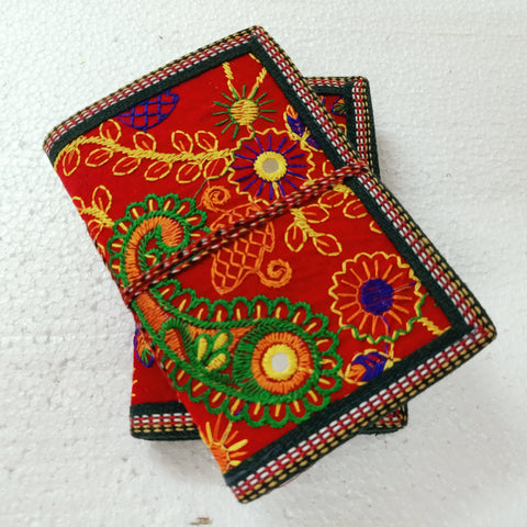 Eco Friendly Upcycled Fabric Notebook with Embroidered Cover – Red A6 Molidora Recycled Paper Journal