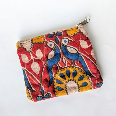 Indian Kalamkari Cotton Coin Purses with Upcycled Sari Lining
