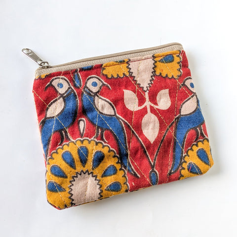 Indian Kalamkari Cotton Coin Purses with Upcycled Sari Lining
