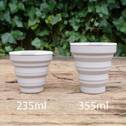 Reusable Coffee Travel Cup hunu – Eco-Friendly, Portable & Sustainable from beewise grey warm colour showing two different sizes