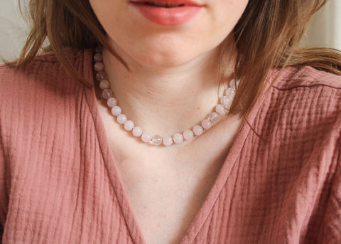 Rozenkwarts ketting 'Stella'