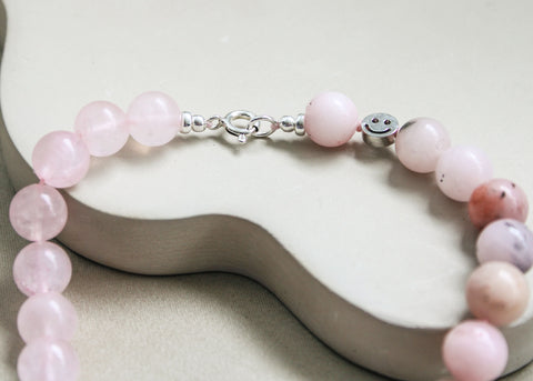Rozenkwarts en sakura jaspis ketting 'Josie'