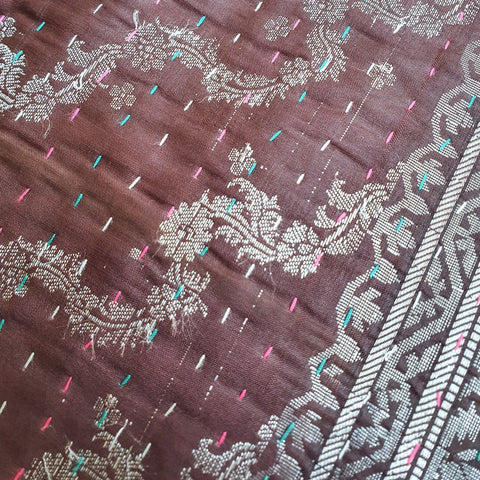 Silk sari cushion cover, mocha - Shakti.ism | शक्तिवाद