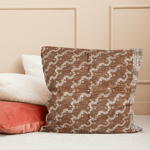 Silk sari cushion cover, mocha - Shakti.ism | शक्तिवाद