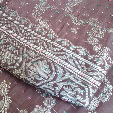 Silk sari cushion cover, mocha - Shakti.ism | शक्तिवाद