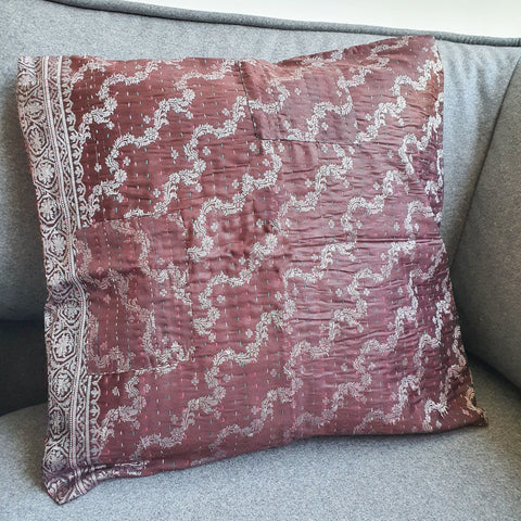 Silk sari cushion cover, mocha - Shakti.ism | शक्तिवाद