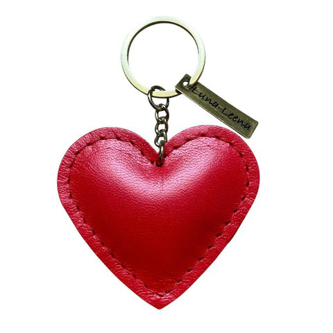 Luna-Leena hart sleutelhanger, tas hanger - rood - leer - handgemaakt in Nepal