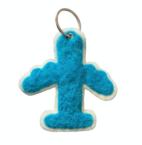 Luna-Leena vliegtuig sleutelhanger, tas hanger - blauw - vilt wol - handgemaakt in Nepal