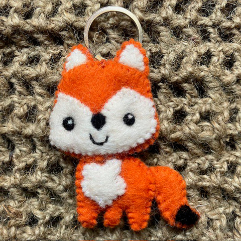 Luna-Leena vos sleutelhanger, tas hanger - oranje - vilt wol - handgemaakt in Nepal