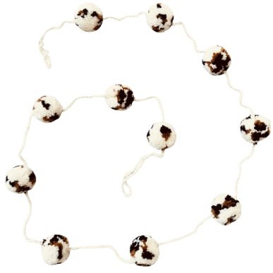 Luna-Leena slinger pom pom Leoapard - gebroken wit, bruin zwart - wol - hand gemaakt in Nepal