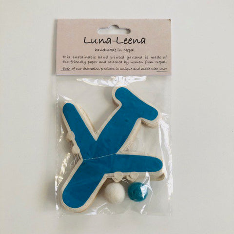 Luna-Leena slinger vliegtuig - blauw - eco papier - hand gemaakt in Nepal