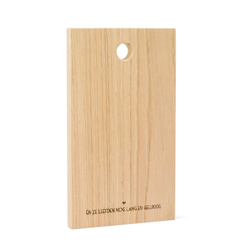 Plankjewel met eigen tekst Lang en gelukkig Eiken FSC 100%