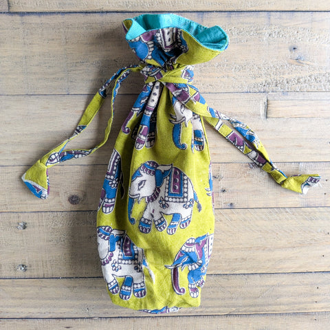 Eco Friendly Bottle Bags, Reusable Kalamkari Cotton Bottle Gift Bags, Ethically Handmade in India