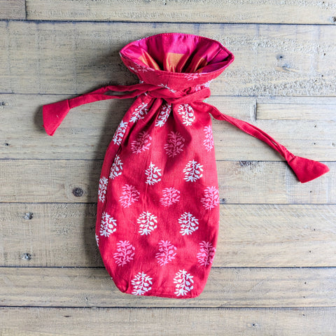 Eco Friendly Bottle Bags, Reusable Kalamkari Cotton Bottle Gift Bags, Ethically Handmade in India