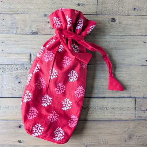 Eco Friendly Bottle Bags, Reusable Kalamkari Cotton Bottle Gift Bags, Ethically Handmade in India
