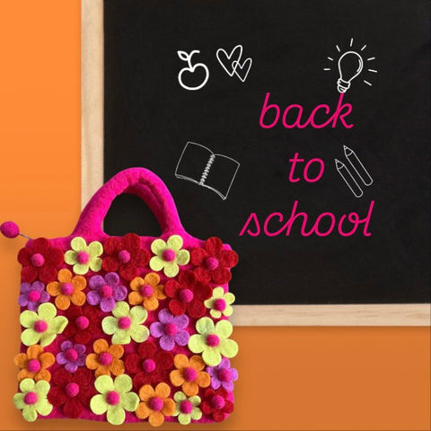 Luna-Leena kinder bloemen tas - fuchsia, rood, oranje - vilt wol - handgemaakt in Nepal