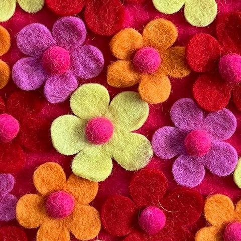 Luna-Leena kinder bloemen tas - fuchsia, rood, oranje - vilt wol - handgemaakt in Nepal