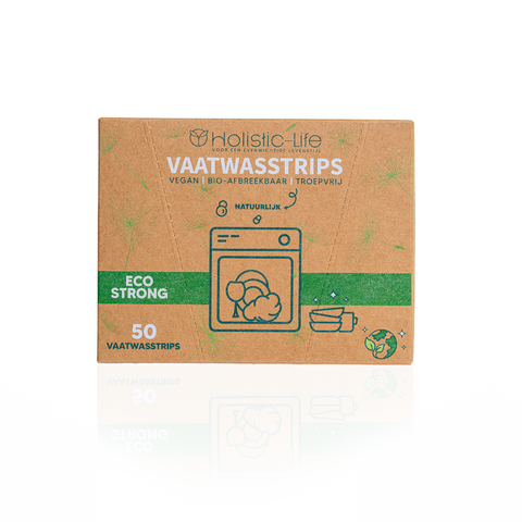 Vaatwasstrips eco verpakking, duurzaam alternatief dat weinig ruimte inneemt.