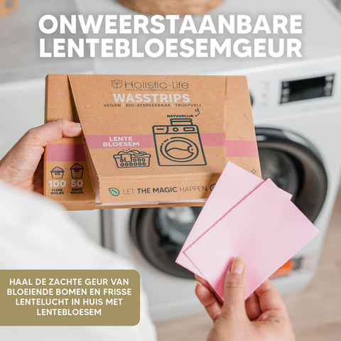 Wasstrips voor groene was en een schone geur, wasdoekjes en wasmiddel.