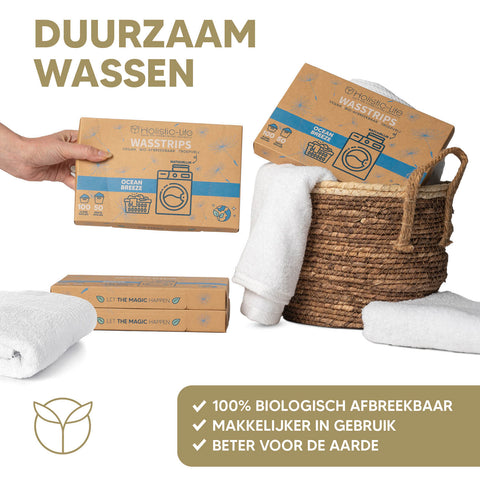 Wasstrips met natuurlijke ingrediënten voor een milieuvriendelijke was, wasdoekjes.