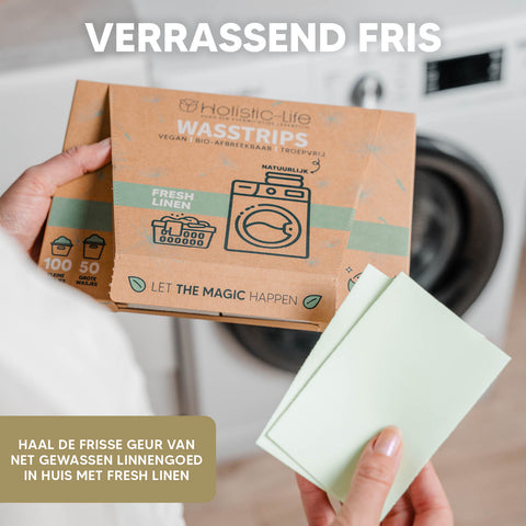 Duurzaam wassen van kleding met wasstrips, wasmiddel en wasdoekjes.