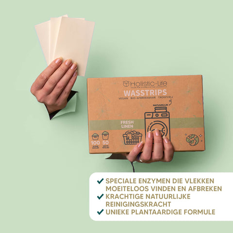 Wasstrips voor ecologisch bewuste gebruikers, wasdoekjes en wasmiddel.