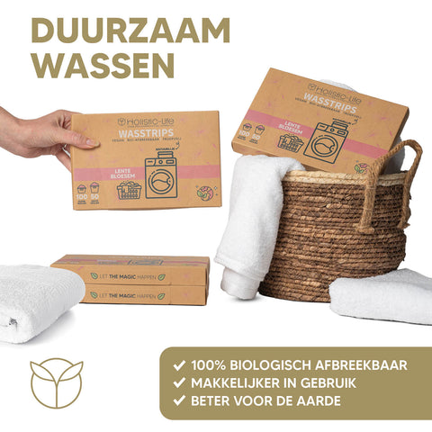 Wasstrips voor het wassen van vochtige kleding, wasmiddel en wasdoekjes.