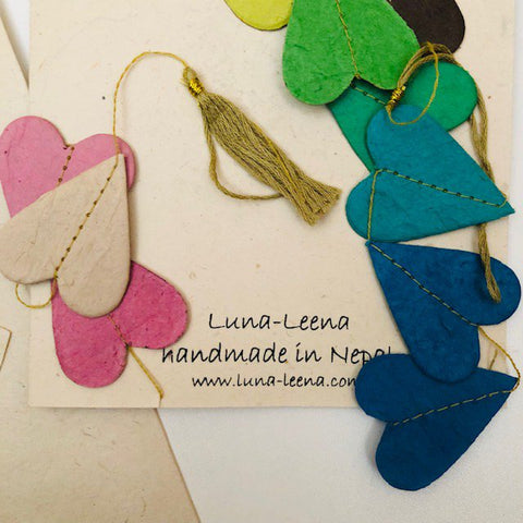 Luna-Leena wenskaart met slinger hart - multi - eco papier - handgemaakt in Nepal