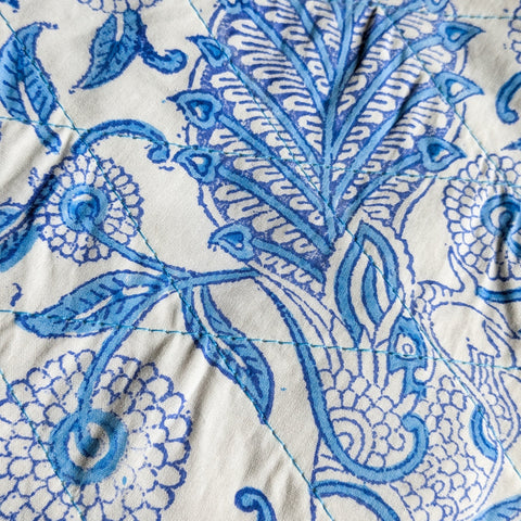 close up view of block printed pouch