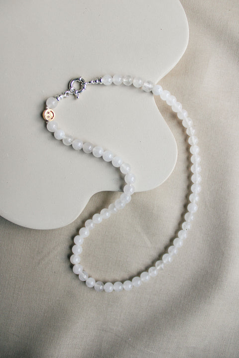 Duurzame witte jade edelsteen ketting, handgemaakte sieraden