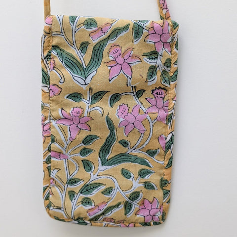 yellow block print mobile purse