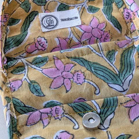 yellow block print mobile purse