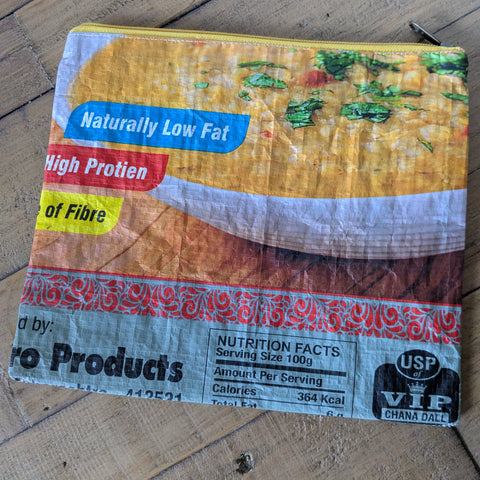 Recycled rice bag zipper pouches