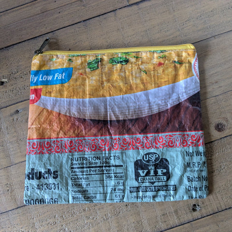 Recycled rice bag zipper pouches